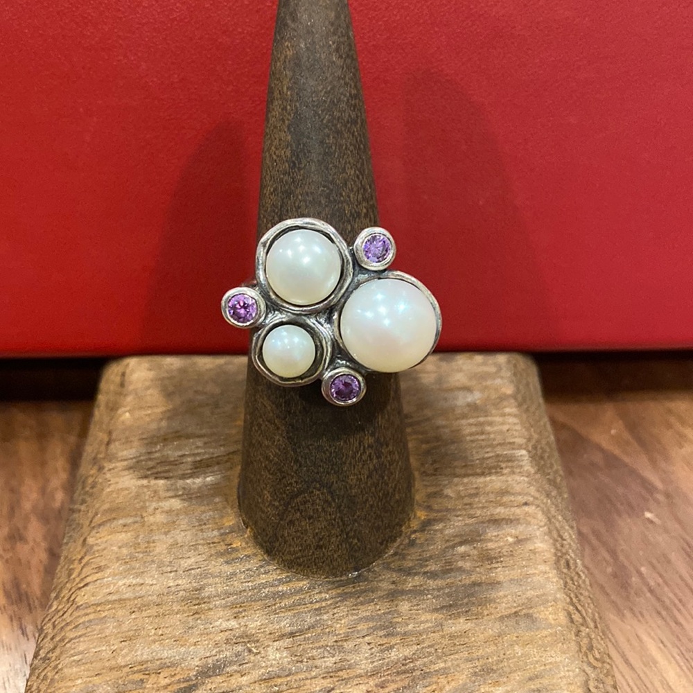 Pearls and amethyst in sterling ring sz 6.75